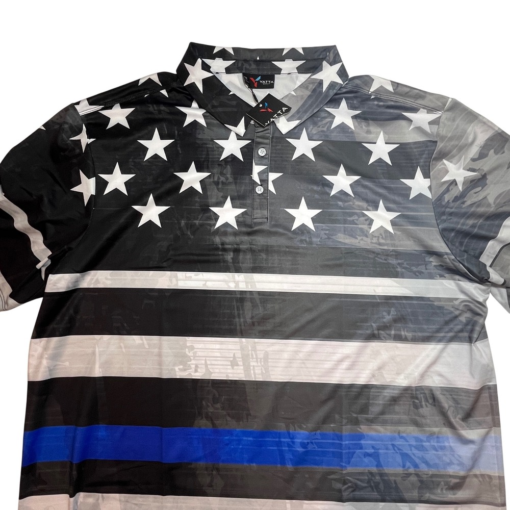 Yatta Golf Thin Blue Line Golf Polo Men's Size 4XL New With Tags 4-Way Stretch